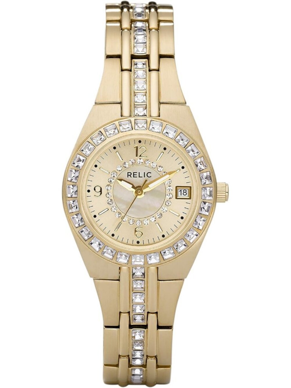 Relic Womens Gold Analog Quartz Fossil Queen's Court Bracelet Round Luxury Watch